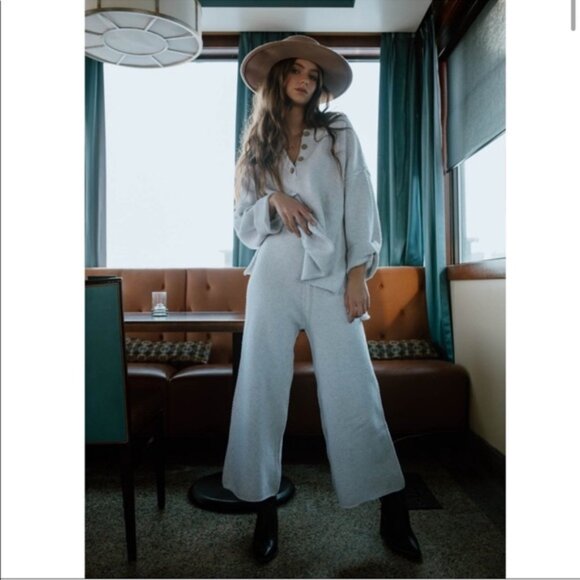 Free People FP Beach Hailee Sweater Set Light  Gray Waffle Knit Women's Sz S B26 - Picture 7 of 16